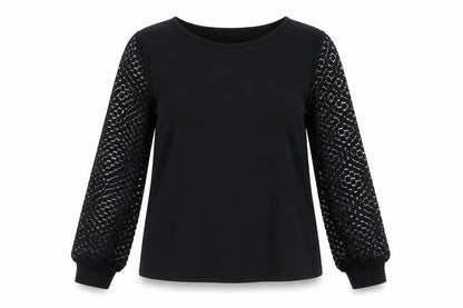 hsein Womens Black Polyester Basic Blouse Size L Round Neck