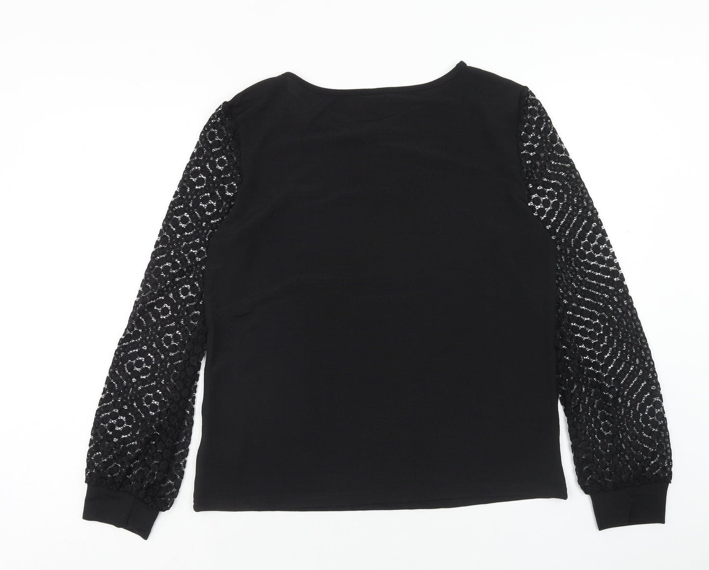 hsein Womens Black Polyester Basic Blouse Size L Round Neck