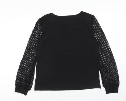 hsein Womens Black Polyester Basic Blouse Size L Round Neck