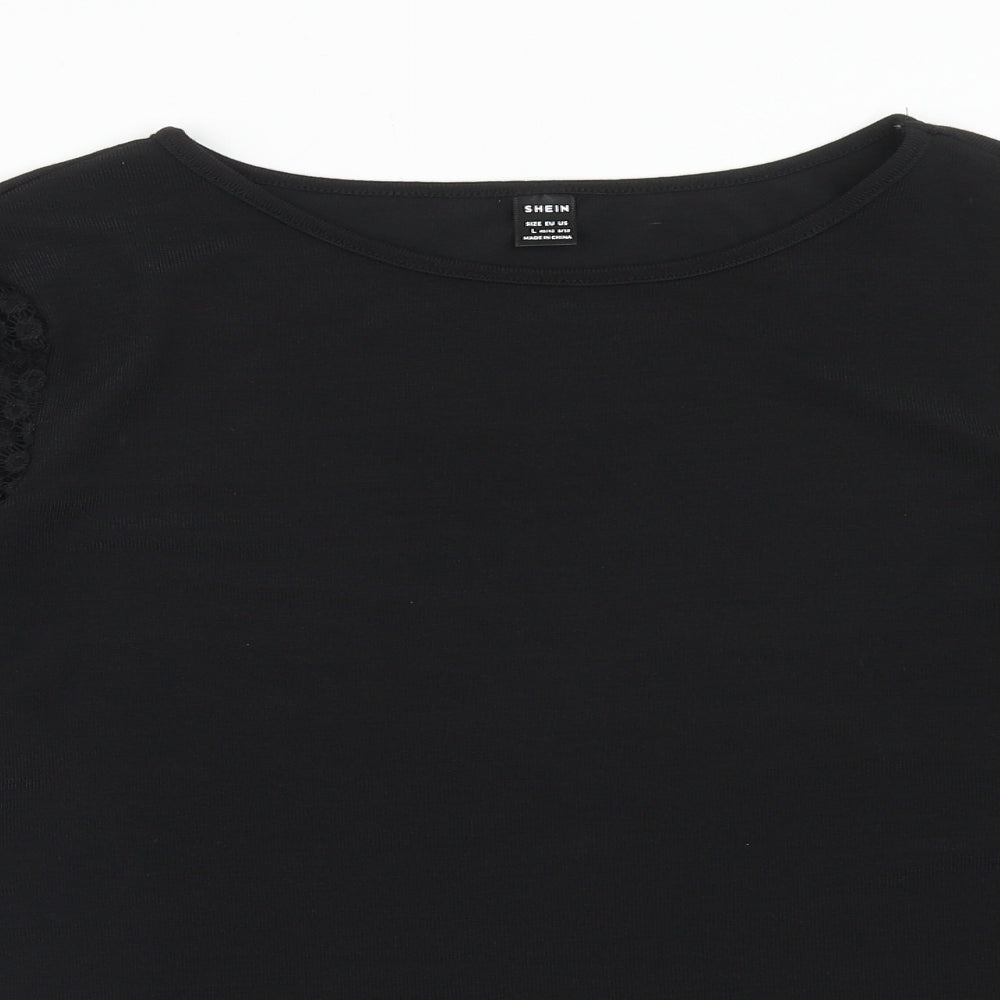 hsein Womens Black Polyester Basic Blouse Size L Round Neck