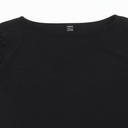 hsein Womens Black Polyester Basic Blouse Size L Round Neck