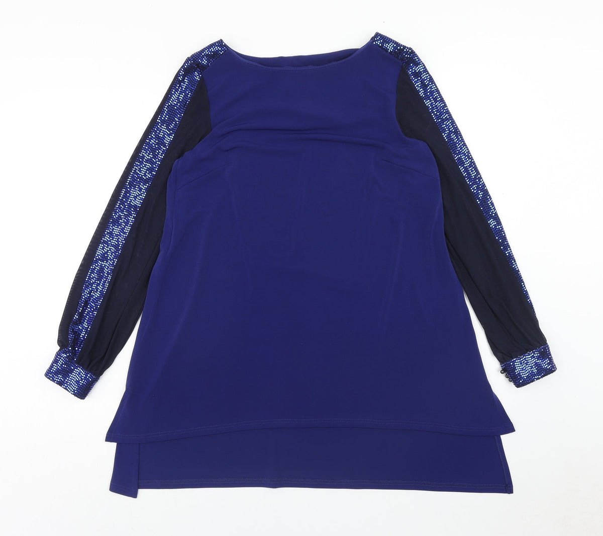 Tia Womens Blue Polyester Basic Blouse Size 10 Round Neck