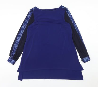 Tia Womens Blue Polyester Basic Blouse Size 10 Round Neck