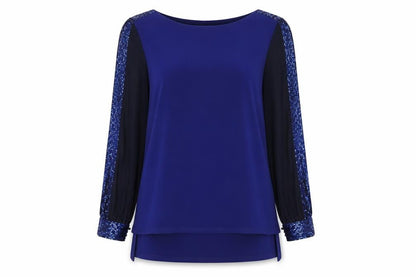 Tia Womens Blue Polyester Basic Blouse Size 10 Round Neck