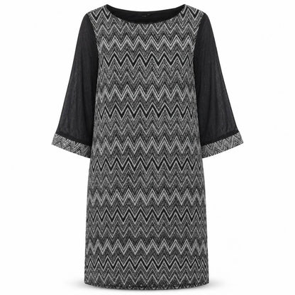 M&Co Womens Black Geometric Nylon Shift Size 14 Round Neck Pullover