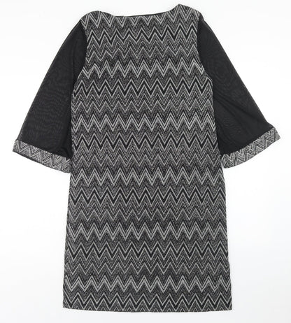 M&Co Womens Black Geometric Nylon Shift Size 14 Round Neck Pullover