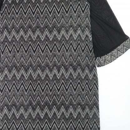 M&Co Womens Black Geometric Nylon Shift Size 14 Round Neck Pullover