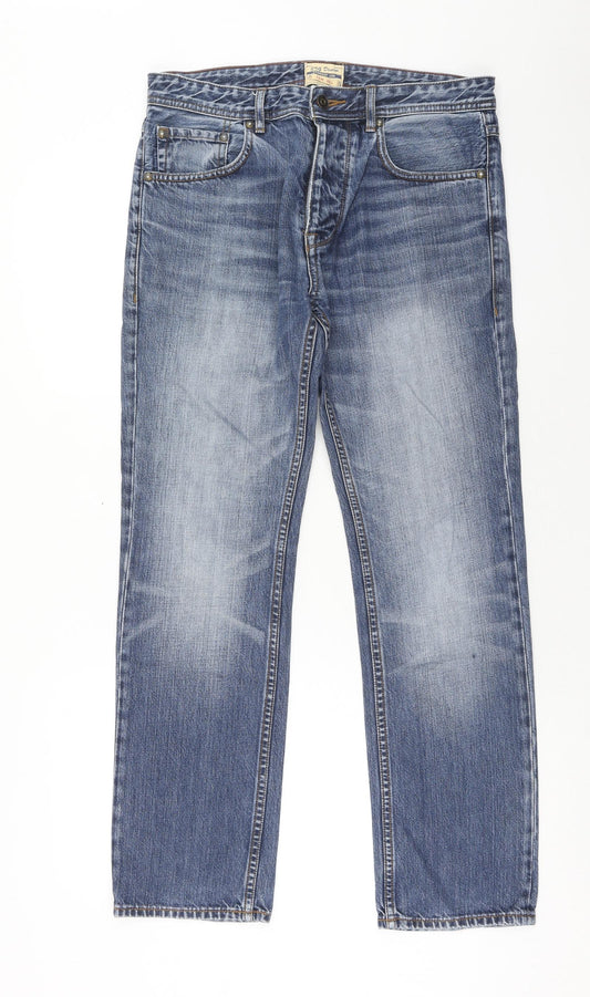 Debenhams Mens Blue Cotton Straight Jeans Size 32 in L30 in Regular Button
