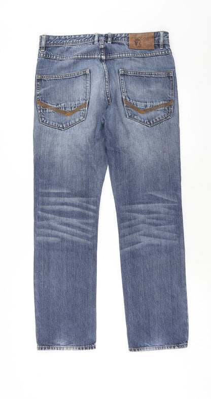 Debenhams Mens Blue Cotton Straight Jeans Size 32 in L30 in Regular Button