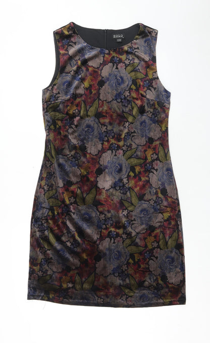 Solo Womens Multicoloured Floral Polyester Pencil Dress Size 14 Boat Neck Zip