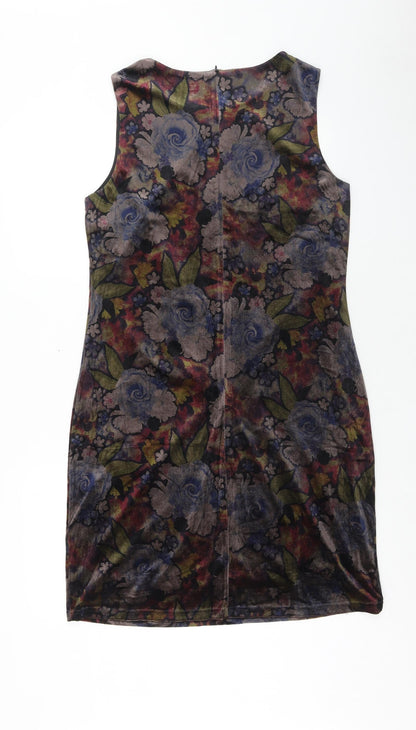 Solo Womens Multicoloured Floral Polyester Pencil Dress Size 14 Boat Neck Zip