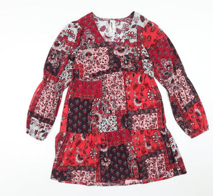 Violet Romance Womens Red Floral Polyester A-Line Size 8 V-Neck Pullover - Patchwork
