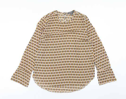 Primark Womens Orange Geometric Polyester Basic Blouse Size 10 Round Neck