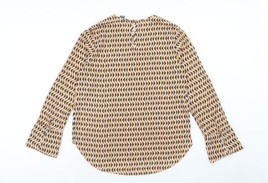 Primark Womens Orange Geometric Polyester Basic Blouse Size 10 Round Neck