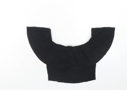 Miss Selfridge Womens Black Cotton Cropped T-Shirt Size 8 Off the Shoulder