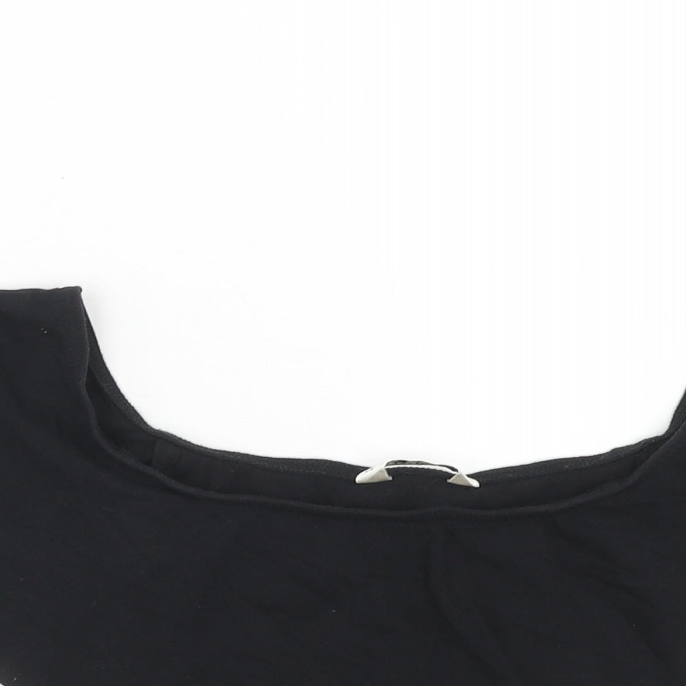 Miss Selfridge Womens Black Cotton Cropped T-Shirt Size 8 Off the Shoulder
