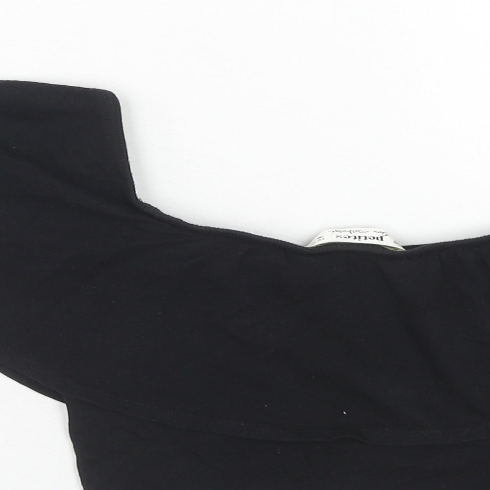 Miss Selfridge Womens Black Cotton Cropped T-Shirt Size 8 Off the Shoulder