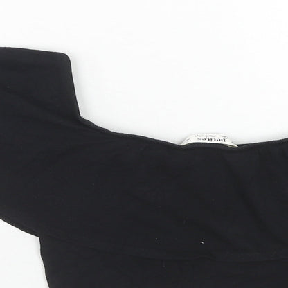 Miss Selfridge Womens Black Cotton Cropped T-Shirt Size 8 Off the Shoulder