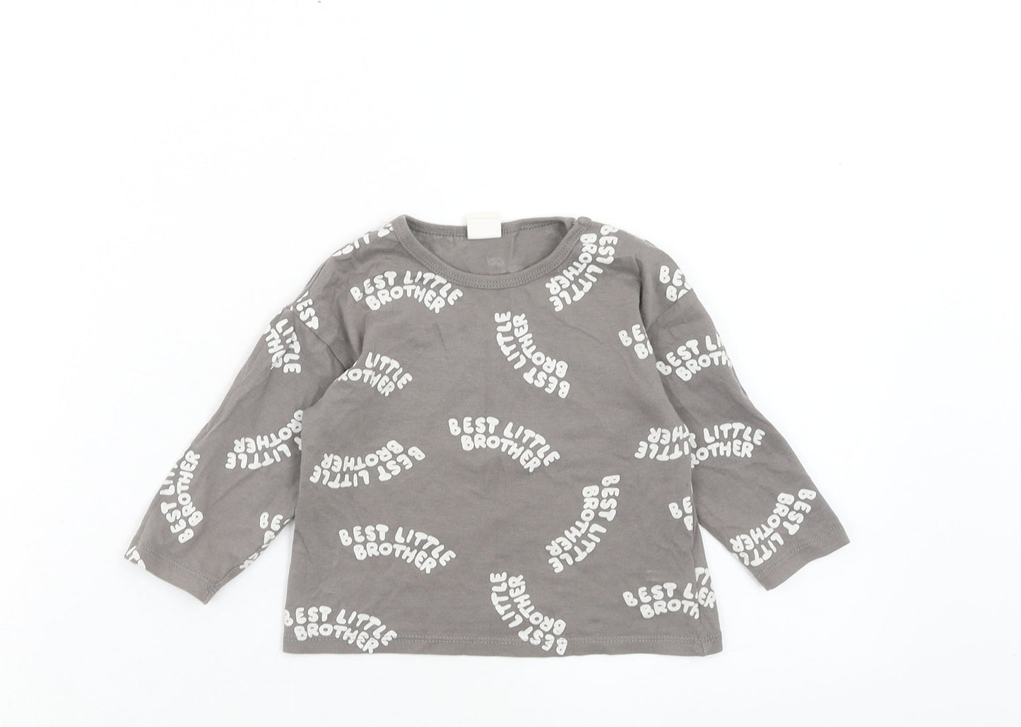 H&M Boys Grey Geometric Cotton Basic T-Shirt Size 9-12 Months Round Neck Button - Best Little Brother