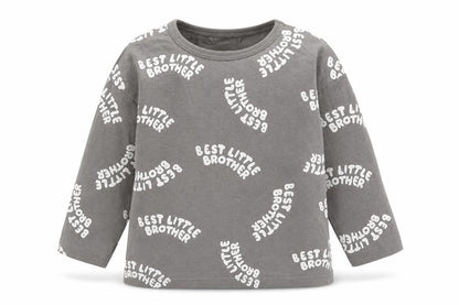 H&M Boys Grey Geometric Cotton Basic T-Shirt Size 9-12 Months Round Neck Button - Best Little Brother