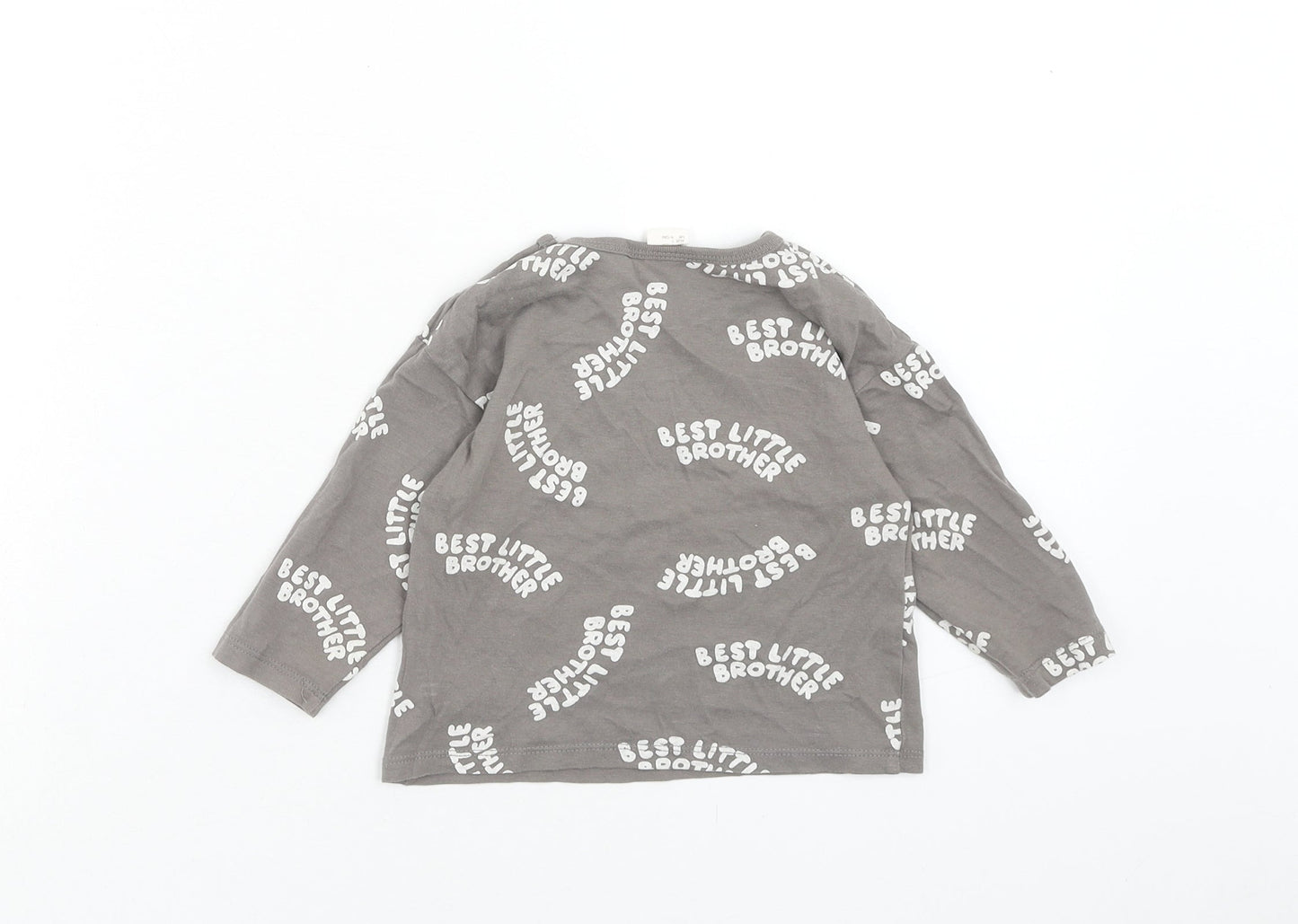 H&M Boys Grey Geometric Cotton Basic T-Shirt Size 9-12 Months Round Neck Button - Best Little Brother