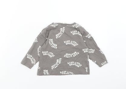 H&M Boys Grey Geometric Cotton Basic T-Shirt Size 9-12 Months Round Neck Button - Best Little Brother