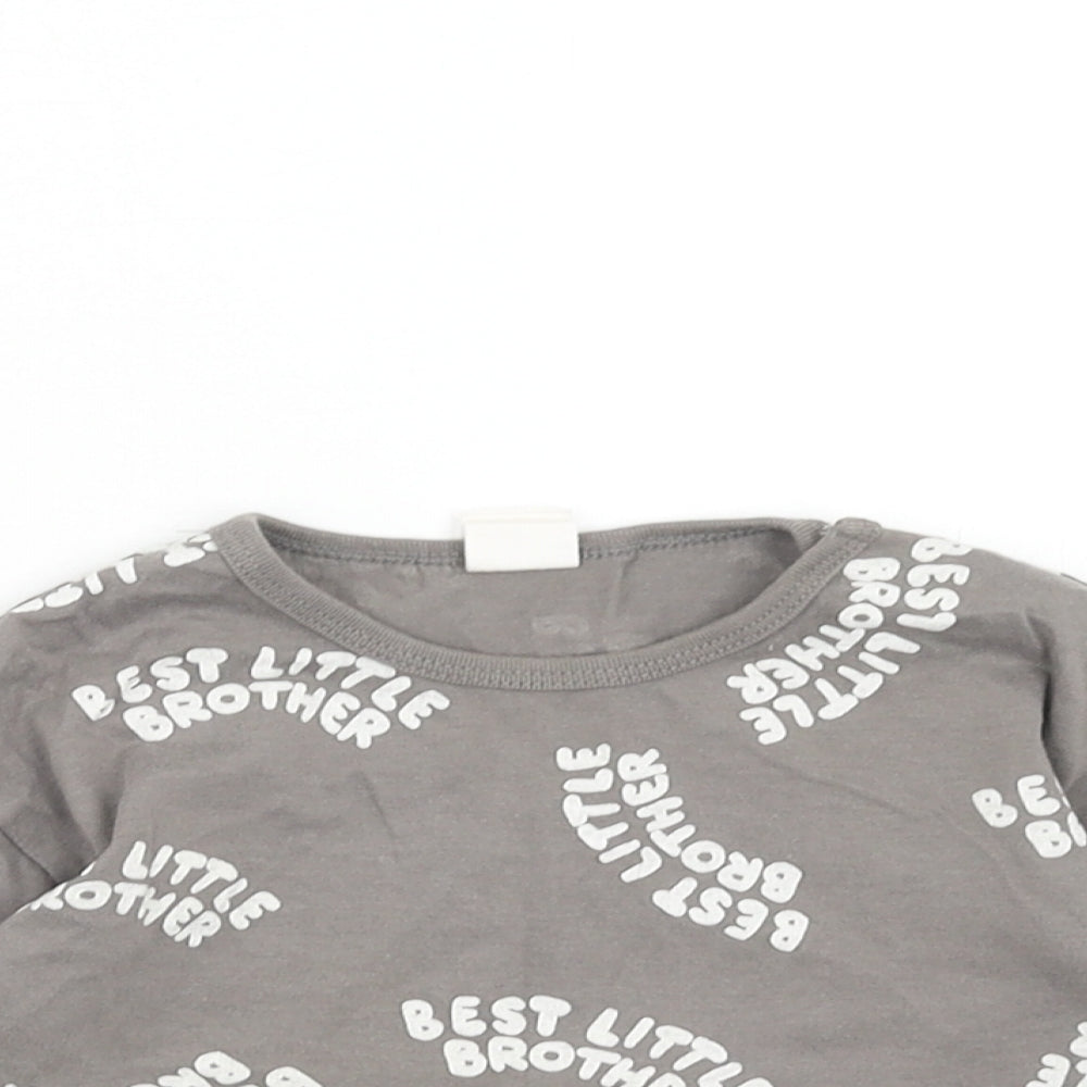 H&M Boys Grey Geometric Cotton Basic T-Shirt Size 9-12 Months Round Neck Button - Best Little Brother