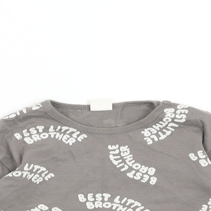 H&M Boys Grey Geometric Cotton Basic T-Shirt Size 9-12 Months Round Neck Button - Best Little Brother