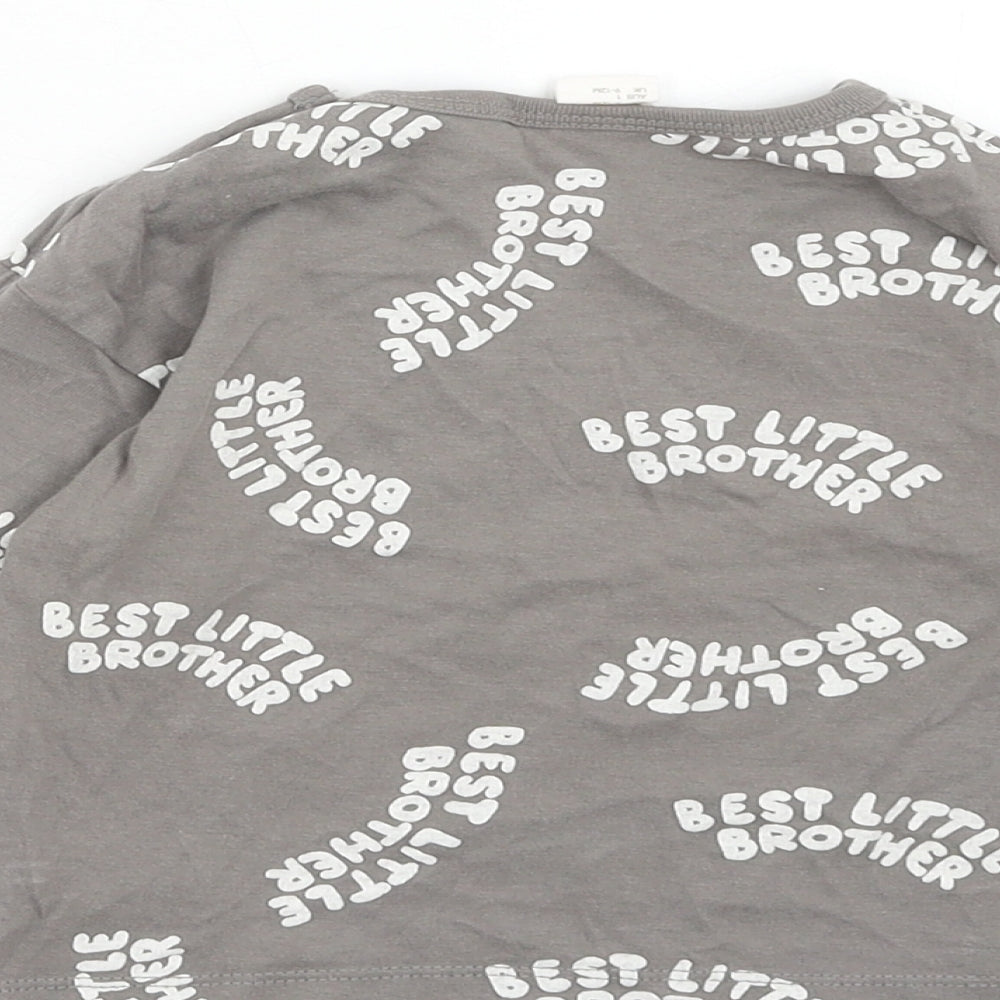 H&M Boys Grey Geometric Cotton Basic T-Shirt Size 9-12 Months Round Neck Button - Best Little Brother