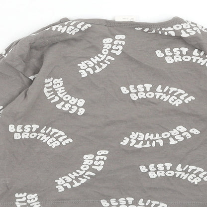 H&M Boys Grey Geometric Cotton Basic T-Shirt Size 9-12 Months Round Neck Button - Best Little Brother