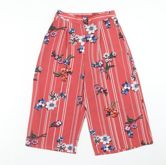 Primark Womens Pink Striped Polyester Capri Trousers Size 6 Regular Tie - Floral