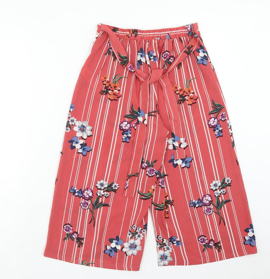 Primark Womens Pink Striped Polyester Capri Trousers Size 6 Regular Tie - Floral