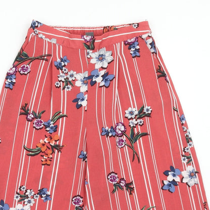 Primark Womens Pink Striped Polyester Capri Trousers Size 6 Regular Tie - Floral