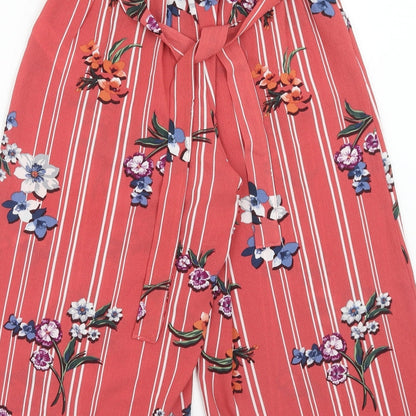 Primark Womens Pink Striped Polyester Capri Trousers Size 6 Regular Tie - Floral