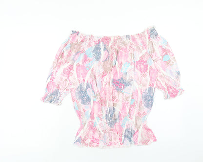 Bufalo London Womens Pink Geometric Viscose Basic Blouse Size 10 Boat Neck - Size 10-12