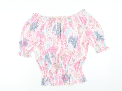 Bufalo London Womens Pink Geometric Viscose Basic Blouse Size 10 Boat Neck - Size 10-12