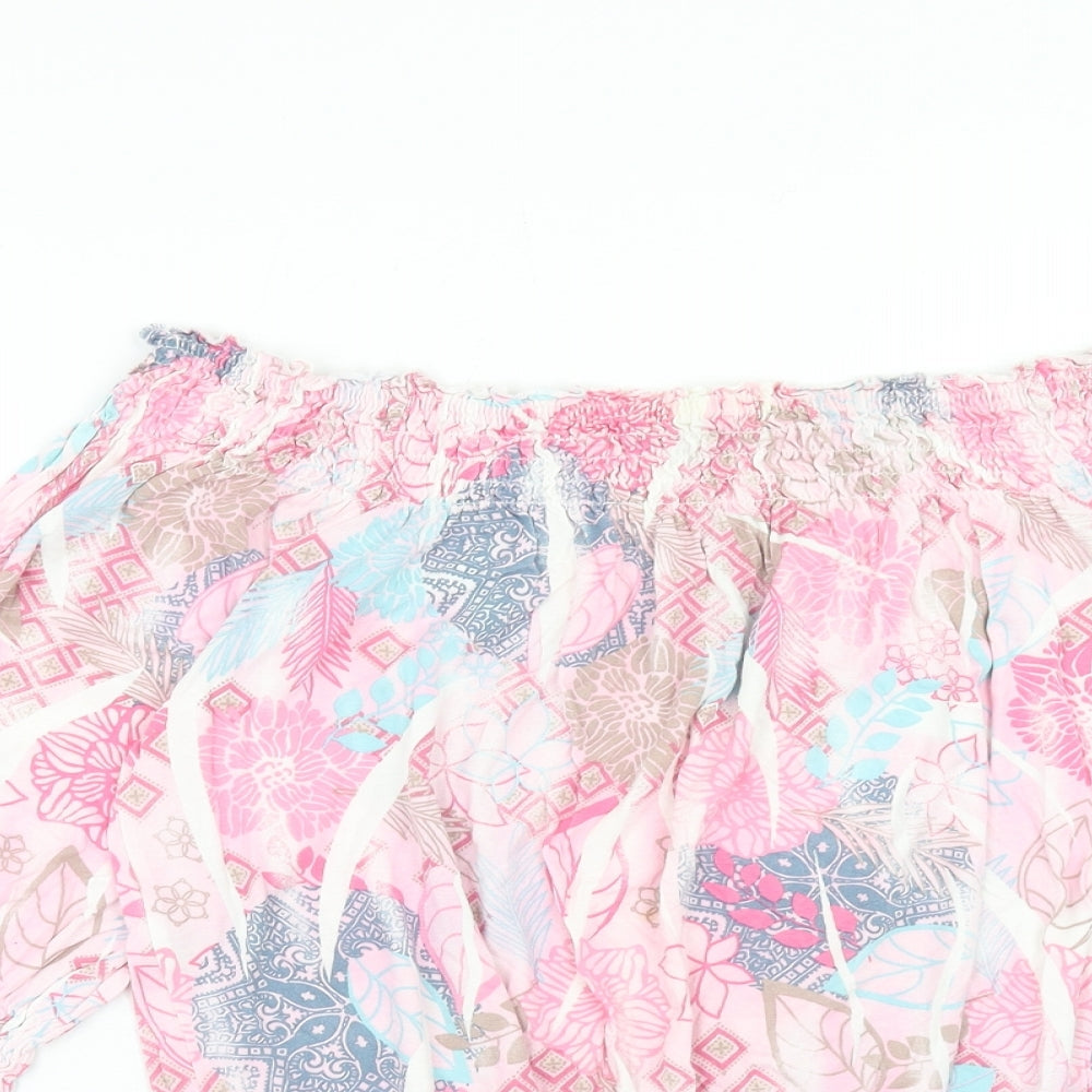 Bufalo London Womens Pink Geometric Viscose Basic Blouse Size 10 Boat Neck - Size 10-12