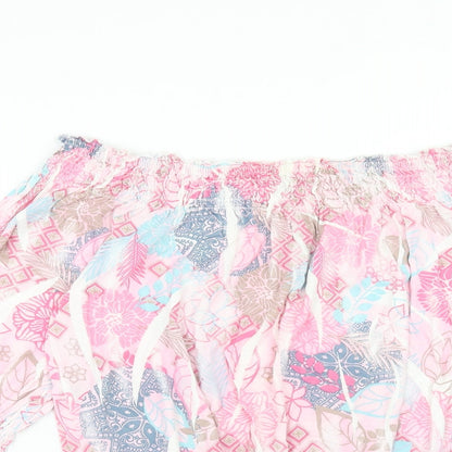 Bufalo London Womens Pink Geometric Viscose Basic Blouse Size 10 Boat Neck - Size 10-12