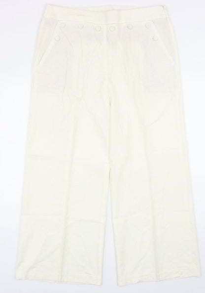 Marks Womens Ivory Linen Capri Trousers Size 18 Regular Zip