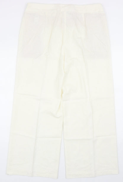 Marks Womens Ivory Linen Capri Trousers Size 18 Regular Zip