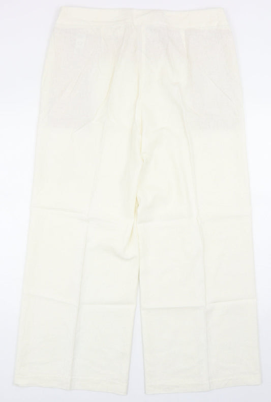 Marks Womens Ivory Linen Capri Trousers Size 18 Regular Zip