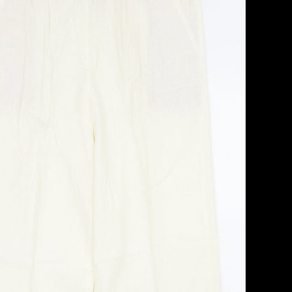Marks Womens Ivory Linen Capri Trousers Size 18 Regular Zip