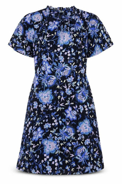 NEXT Womens Blue Floral Viscose A-Line Size 10 Round Neck Tie