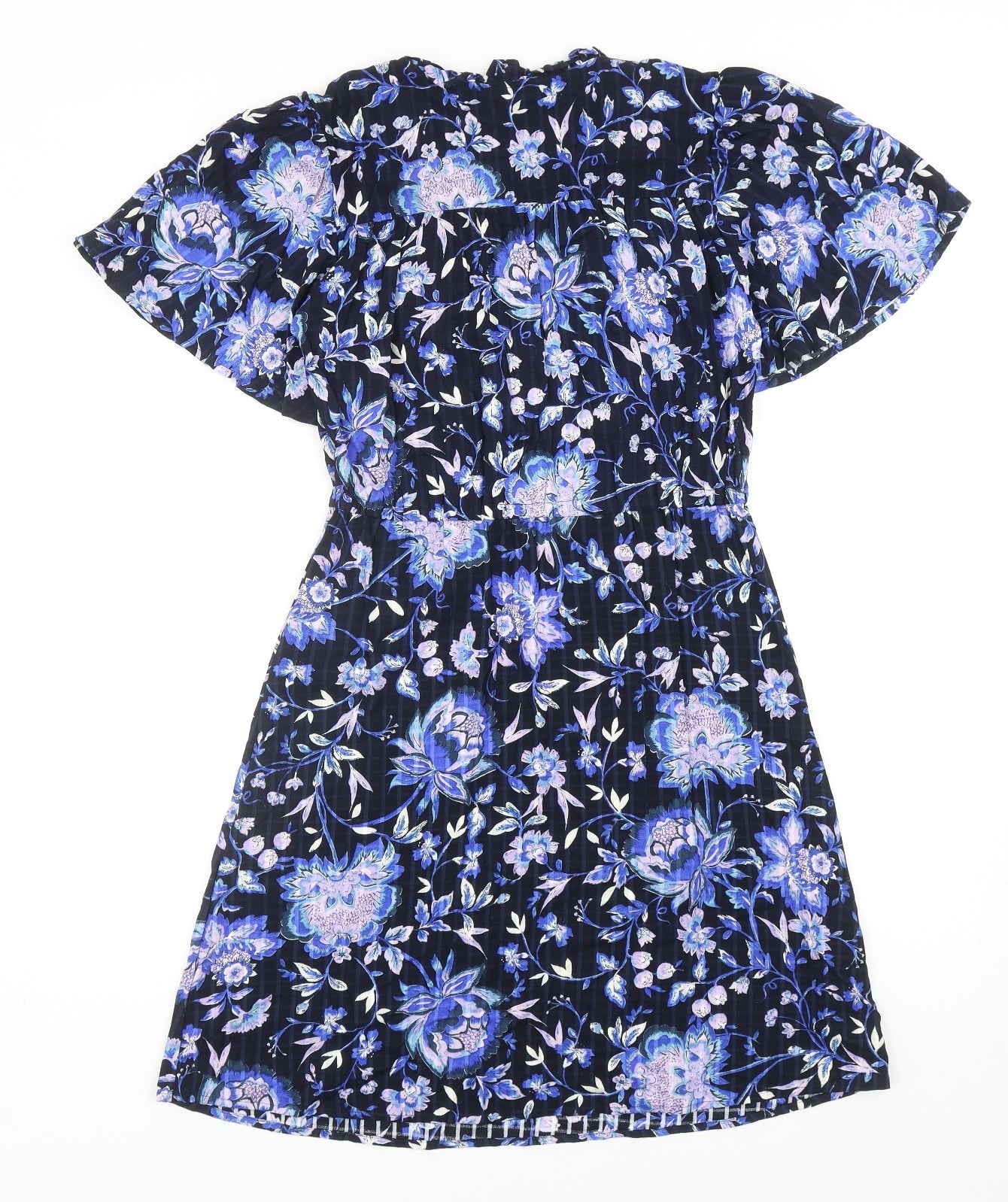 NEXT Womens Blue Floral Viscose A-Line Size 10 Round Neck Tie