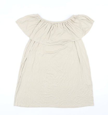 Boohoo Womens Beige Viscose Shift Size 10 Off the Shoulder Pullover