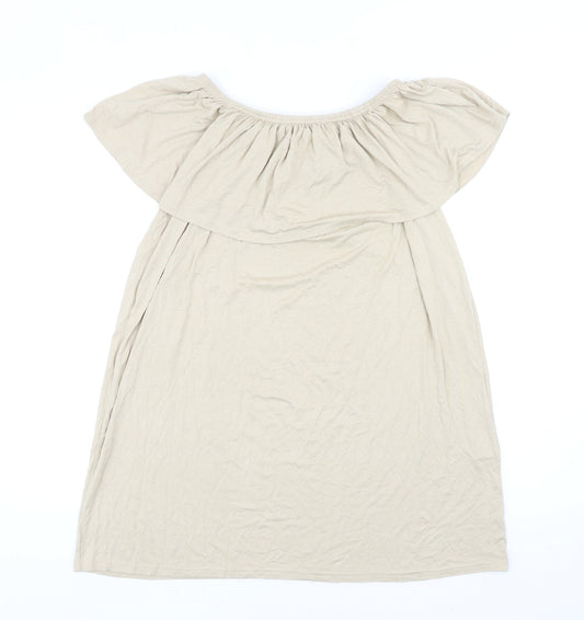 Boohoo Womens Beige Viscose Shift Size 10 Off the Shoulder Pullover