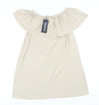 Boohoo Womens Beige Viscose Shift Size 10 Off the Shoulder Pullover