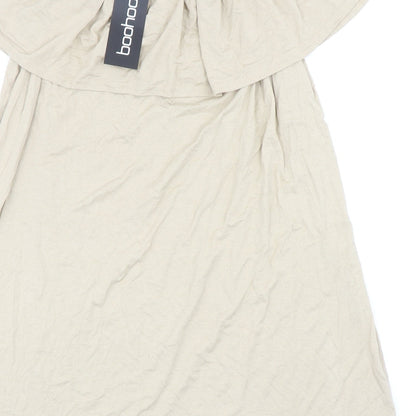 Boohoo Womens Beige Viscose Shift Size 10 Off the Shoulder Pullover