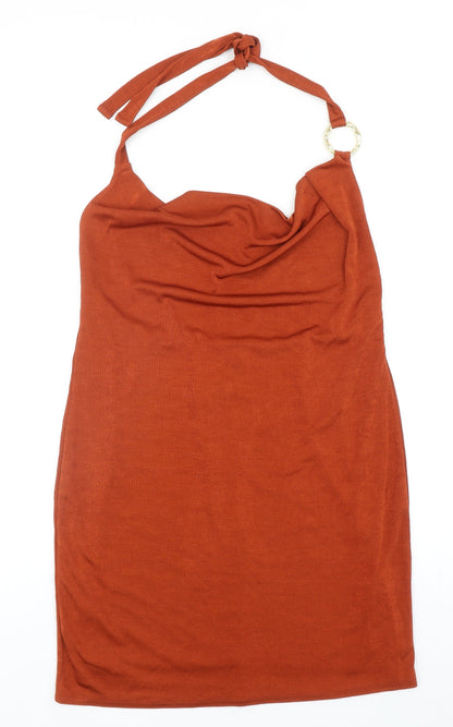 Topshop Womens Orange Polyester Bodycon Size 14 Halter Tie