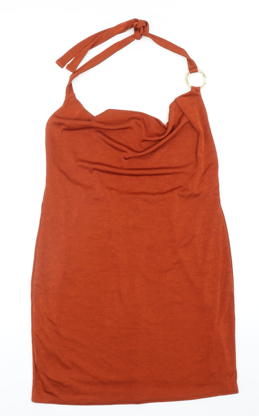 Topshop Womens Orange Polyester Bodycon Size 14 Halter Tie